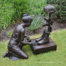 A woman touch fallen soldier memorial bronze sculpture for garden art work